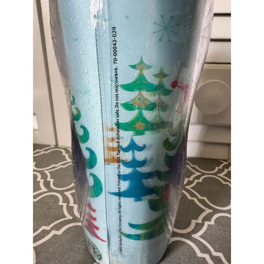Starbucks Christmas Tree Holographic Blue Double Wall Insulated Travel Tumbler